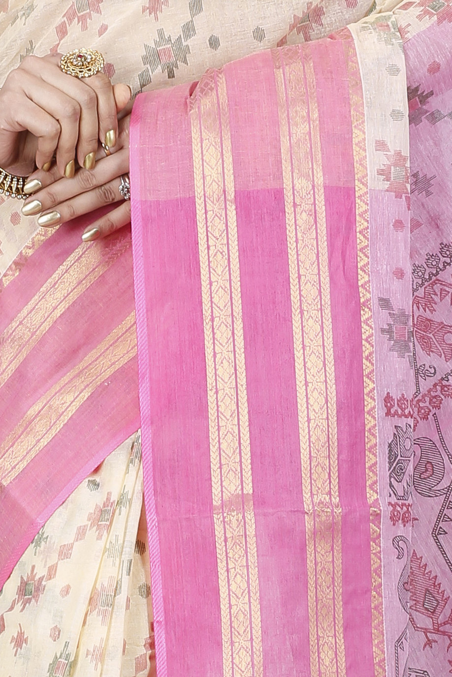 Pink Pure Cotton Rashi Print Tant Saree Print (1011)